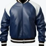 Shop The Blue White Men’s Genuine Leather Bomber Jacket - Rare Jackets