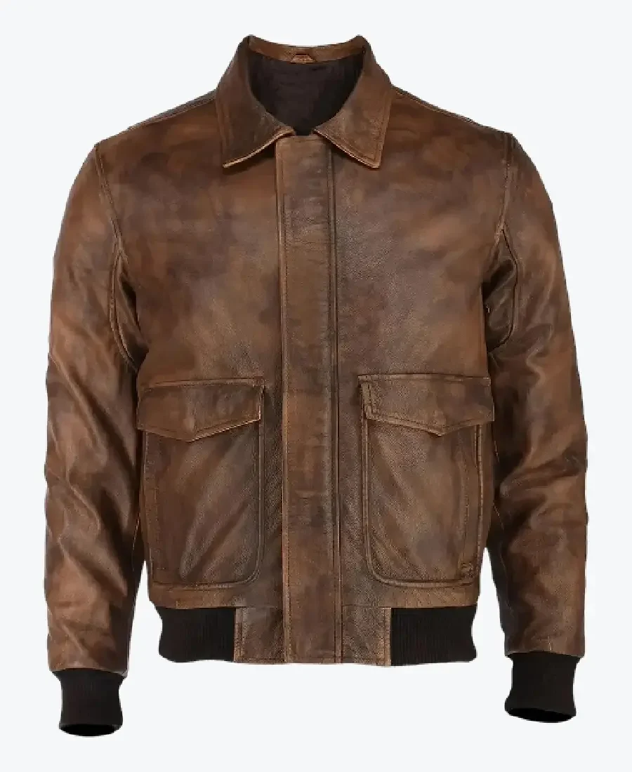 Shop The Bush Men’s Distressed Brown A-2 Bomber Leather Jacket - Rare Jackets