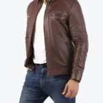 Shop The Casual Brown Signature Diamond Lambskin Leather Jacket - Rare Jackets