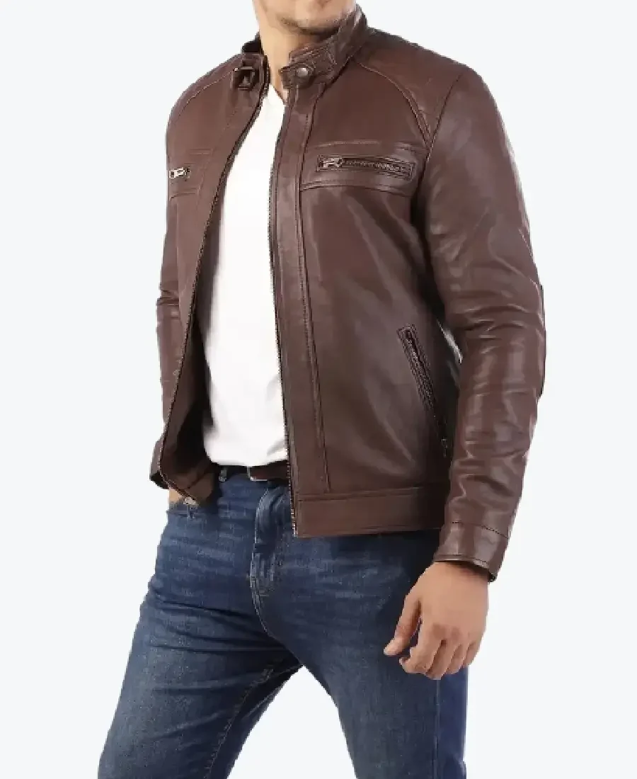 Shop The Casual Brown Signature Diamond Lambskin Leather Jacket - Rare Jackets
