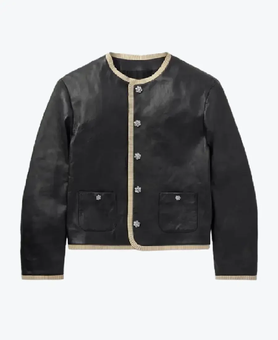 Women Crystal Embellished Leather Jacket - Rare Jackets