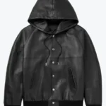 Men Blouson Black Hooded Leather Jacket - Rare Jackets