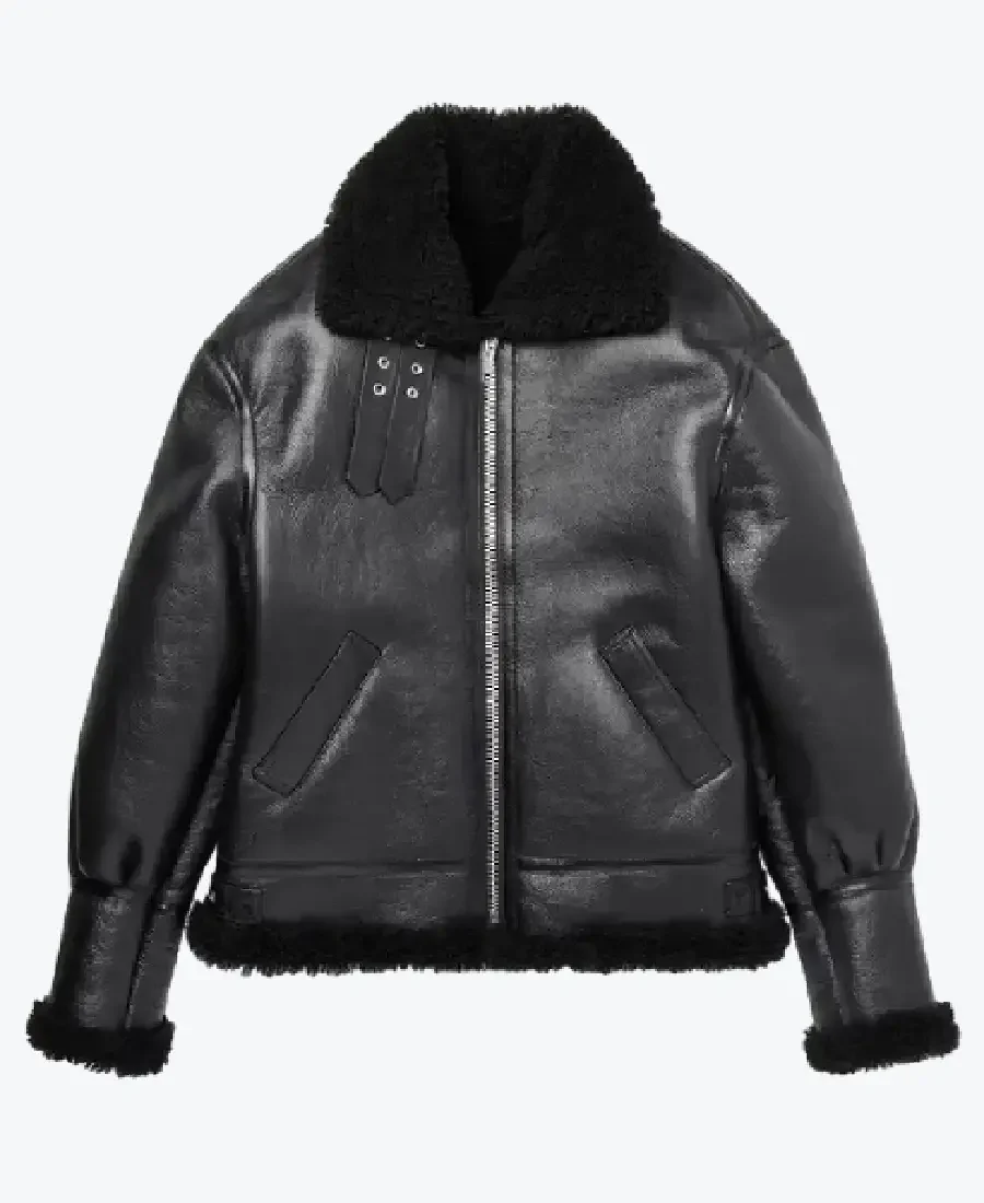 Shop The Celine Homme Shearling Lined Textured Bomber Leather Jacket - Rare Jackets