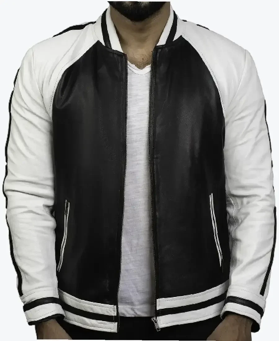 Shop The Charles Men’s Classic Black Stripped Bomber Style Jacket - Rare Jackets