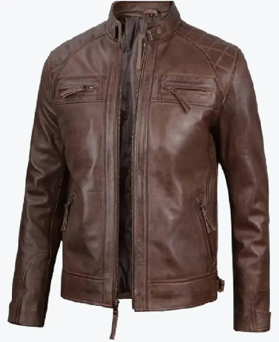 Shop The Chocolate Brown Cafe Mens Leather Motorcycle Jacket - Rare Jackets