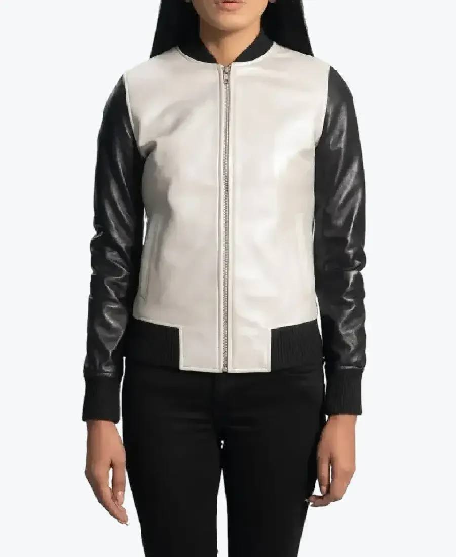 Shop The Cole White And Leather Bomber Jacket - Rare Jackets