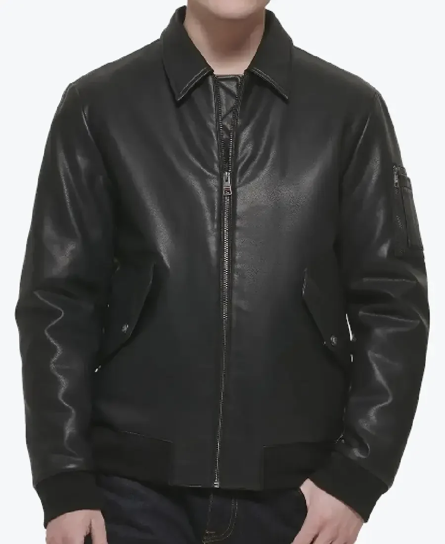 Shop The Curtis Men’s Black MA-2 Bomber Leather Jacket - Rare Jackets