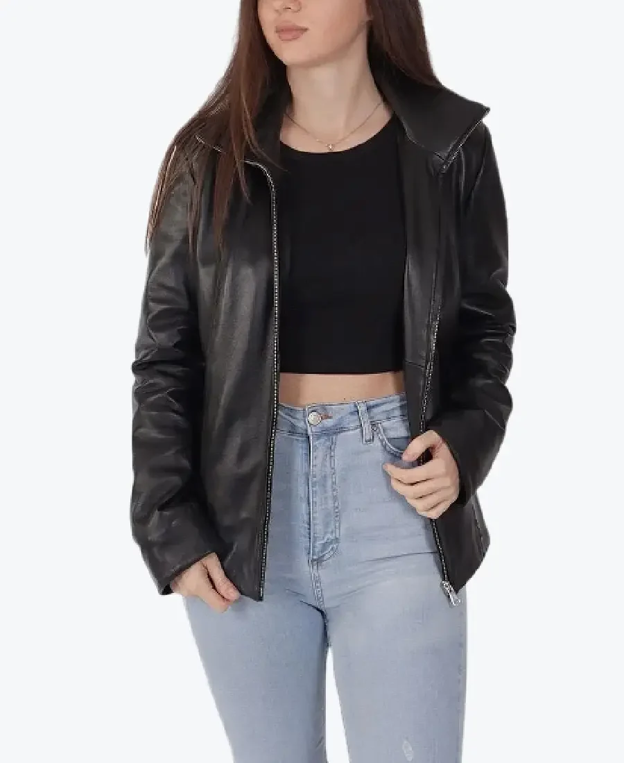 Women Black Oversized Leather Jacket - Rare Jackets