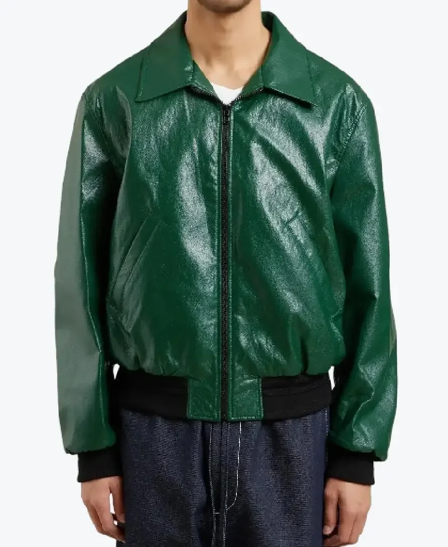 Shop The Donald Men’s Distressed Green Bomber Leather Jacket - Rare Jackets