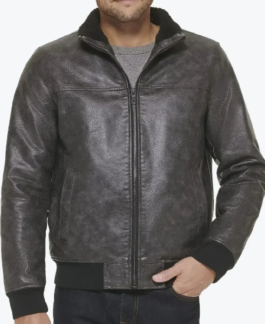 Shop The Donald Mens Distressed Grey Bomber Leather Jacket - Rare Jackets