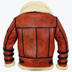 Double Collar B-3 Shearling Red Leather Aviator Jacket - Image 2