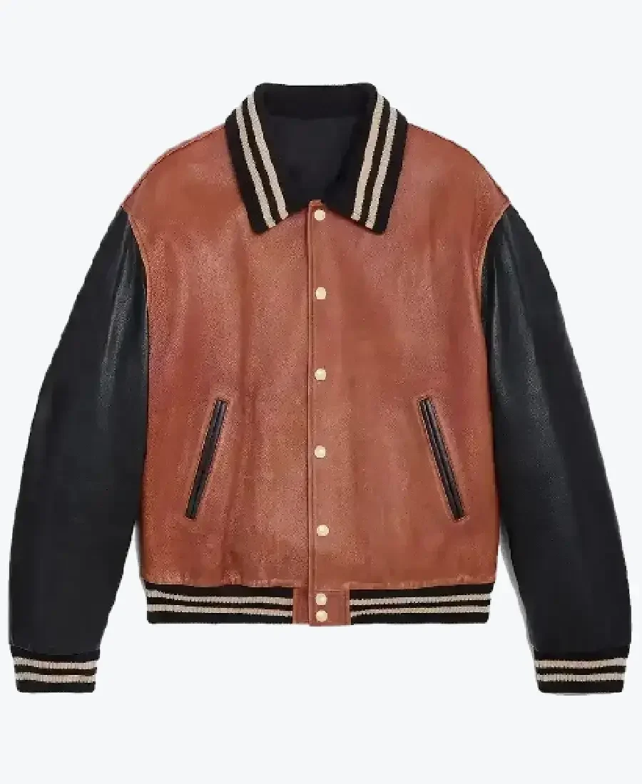 Shop The Drake Men’s Brown and Black Leather Varsity Jacket - Rare Jackets