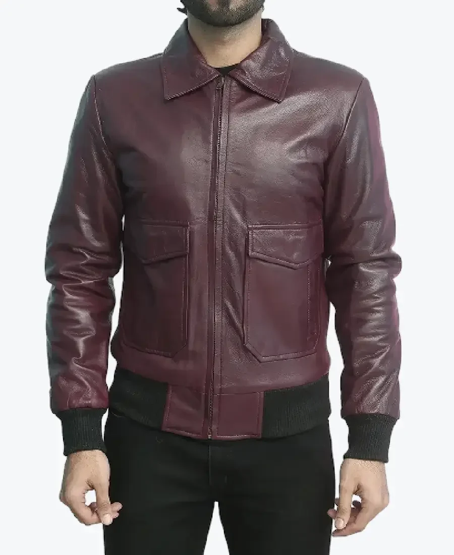 Shop The Ernesto Men’s Maroon Genuine Leather Bomber Jacket - Rare Jackets