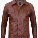 Shop The Fernando Men’s Harrington Brown Leather Trucker Jacket - Rare Jackets