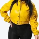 Shop The Gina Women’s Yellow Leather Varsity Jacket - Rare Jackets