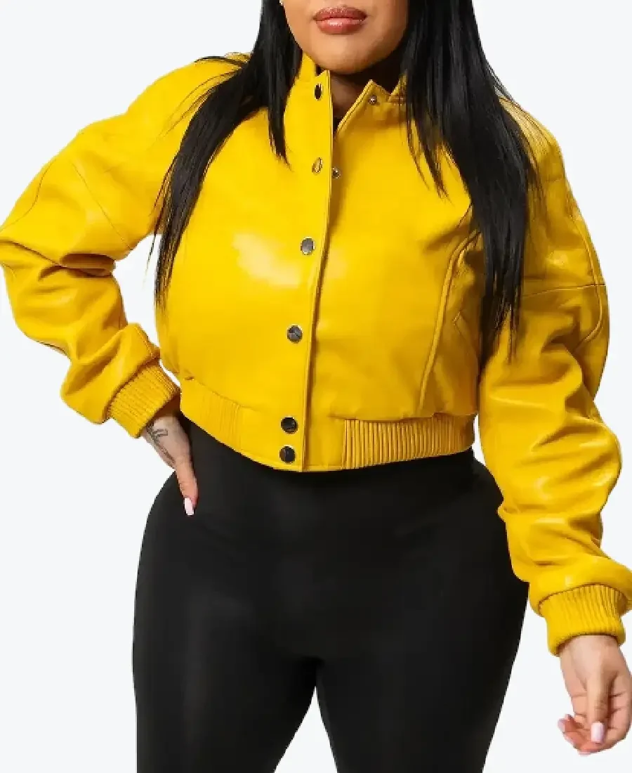 Shop The Gina Women’s Yellow Leather Varsity Jacket - Rare Jackets