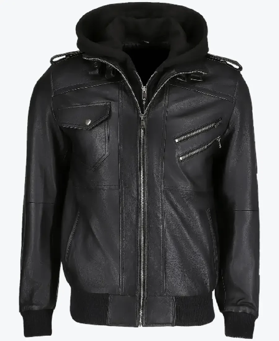 Shop The Greg Men’s Black Hooded Leather Jacket - Rare Jackets