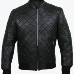 Shop The Harrison Mens Black Bomber Quilted Leather Jacket - Rare Jackets