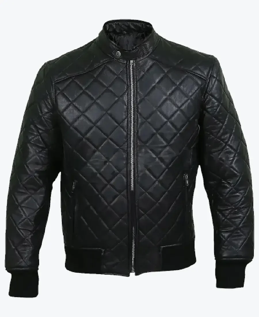 Shop The Harrison Mens Black Bomber Quilted Leather Jacket - Rare Jackets