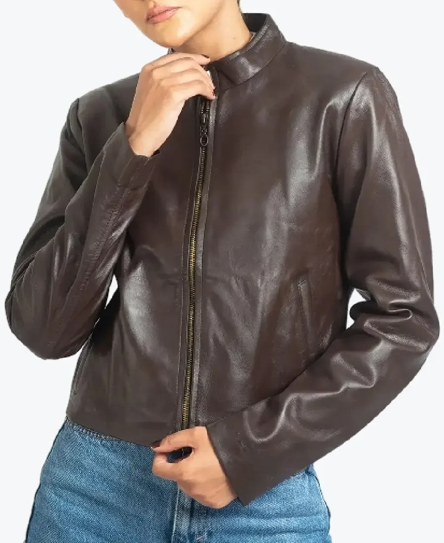 Shop The Helen Women’s Dark Brown Leather Jacket - Rare Jackets