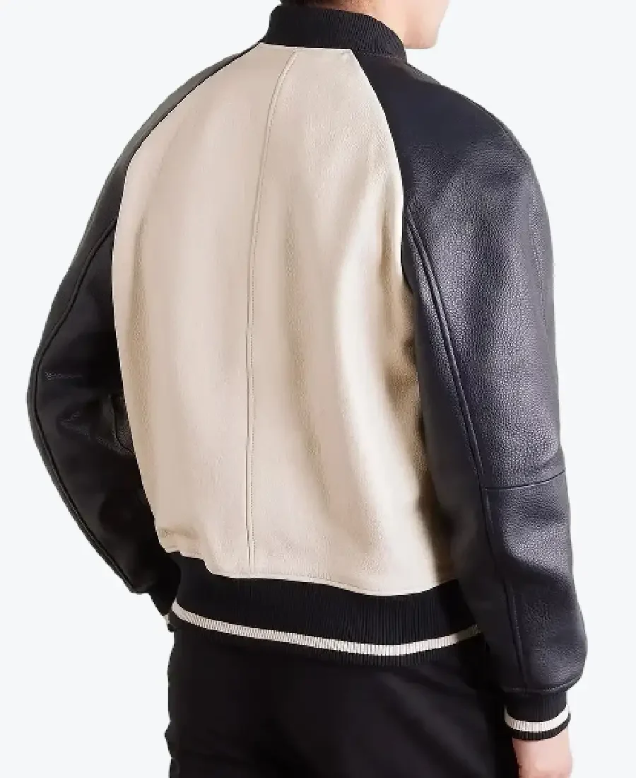 Shop The Men’s Off-White and Black Leather Varsity Jacket - Rare Jackets
