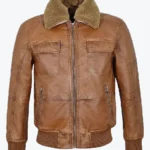 Shop The Jackson Men’s Distressed Brown Bomber Leather Jacket - Rare Jackets