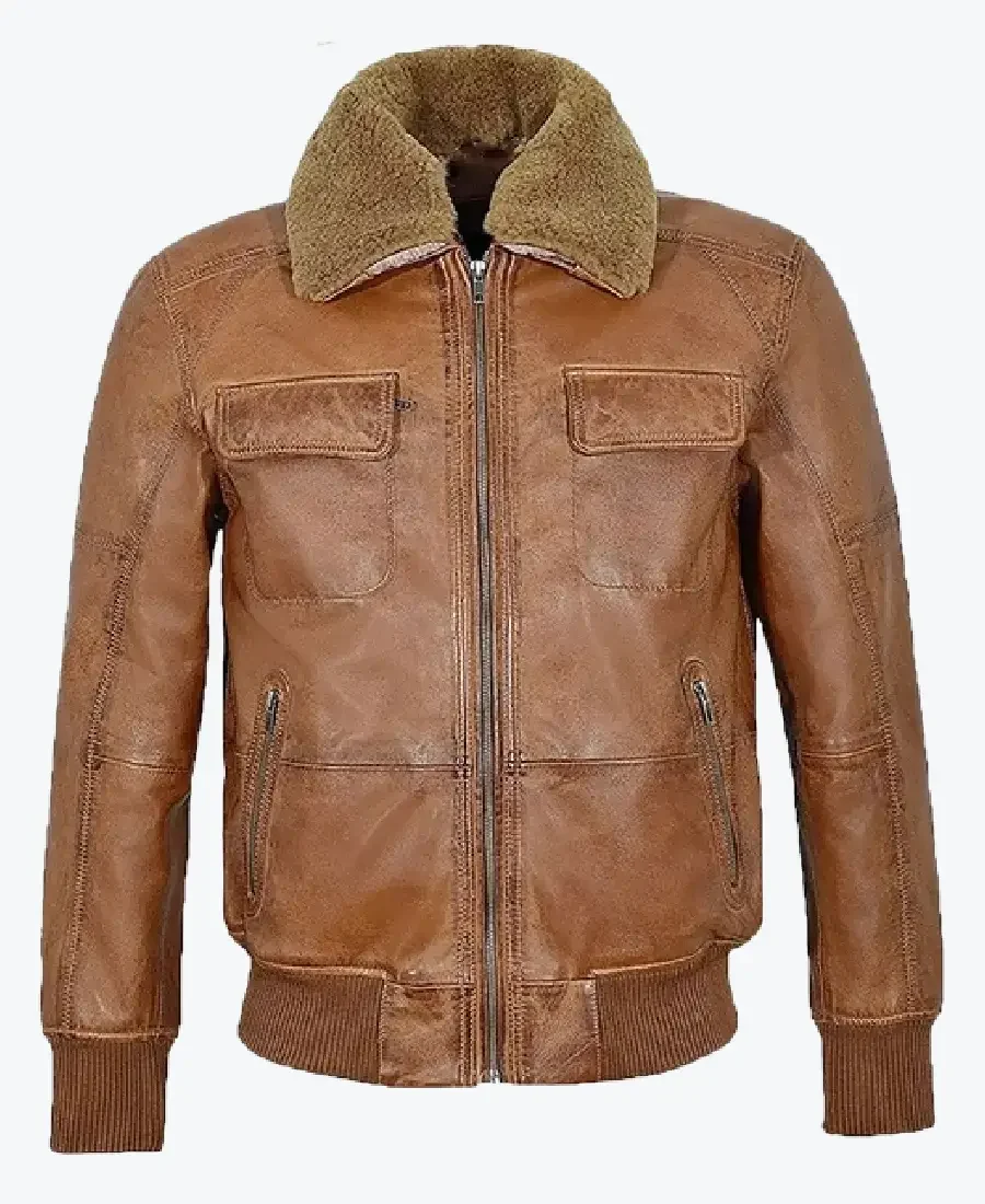 Shop The Jackson Men’s Distressed Brown Bomber Leather Jacket - Rare Jackets