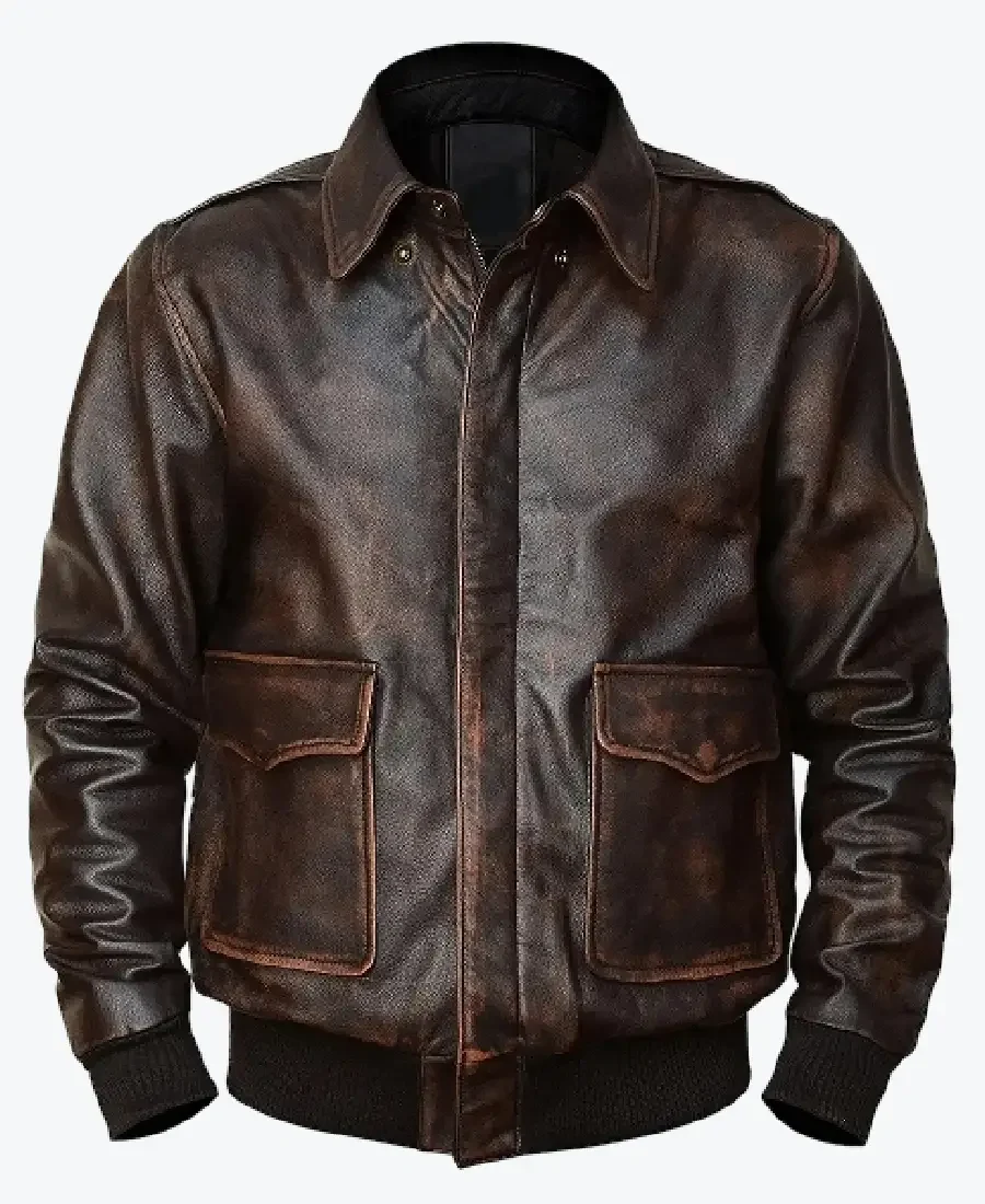 Shop The Jacob Men’s Distressed Brown A-2 Bomber Leather Jacket - Rare Jackets