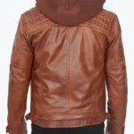 Mens Quilted Brown Hooded Leather Jacket Back