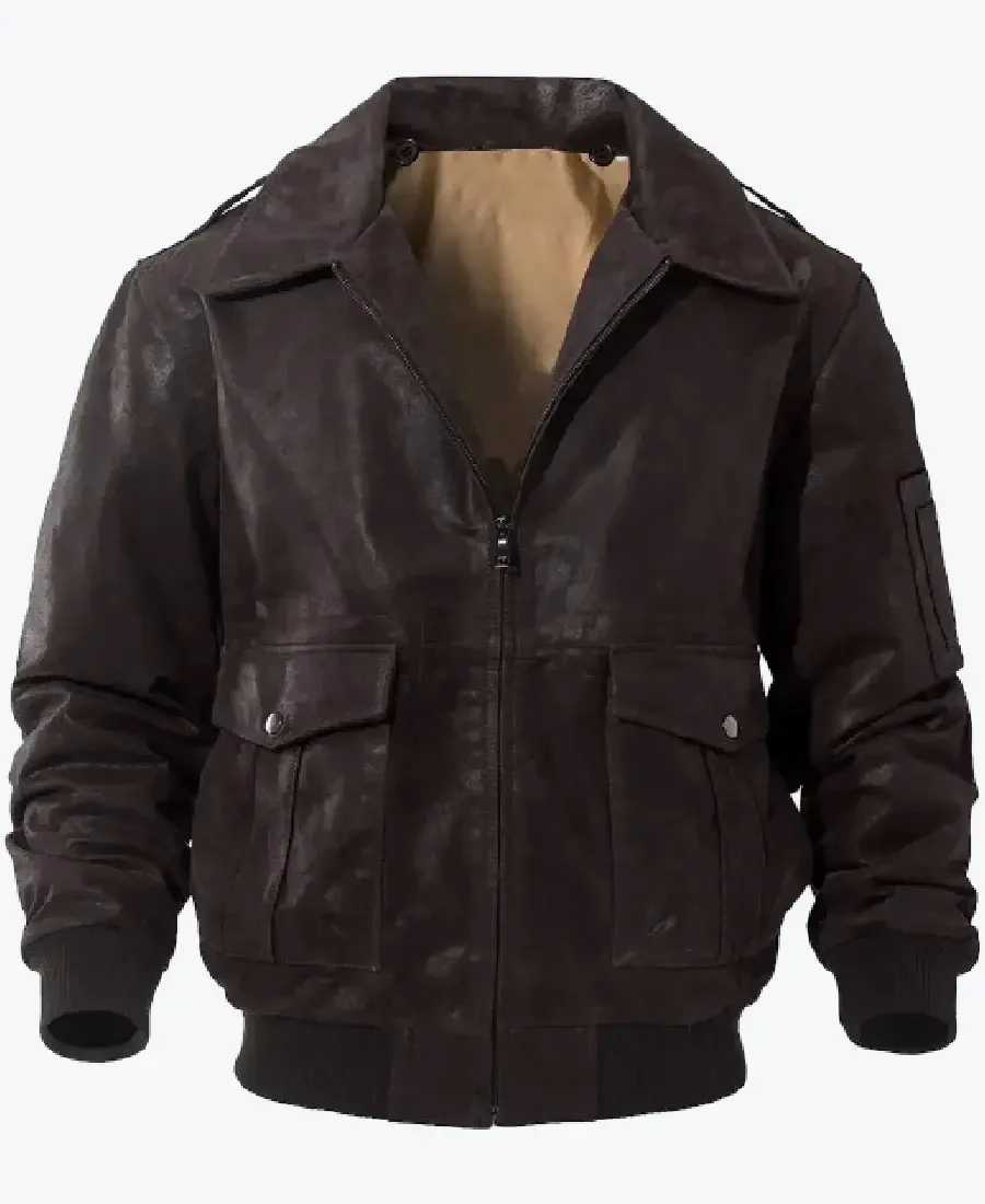 Shop The Jordon Men’s Vintage Dark Brown MA-2 Bomber Leather Jacket - Rare Jackets