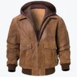 Shop The Keller Mens Brown Bomber Hooded Leather Jacket - Rare Jackets