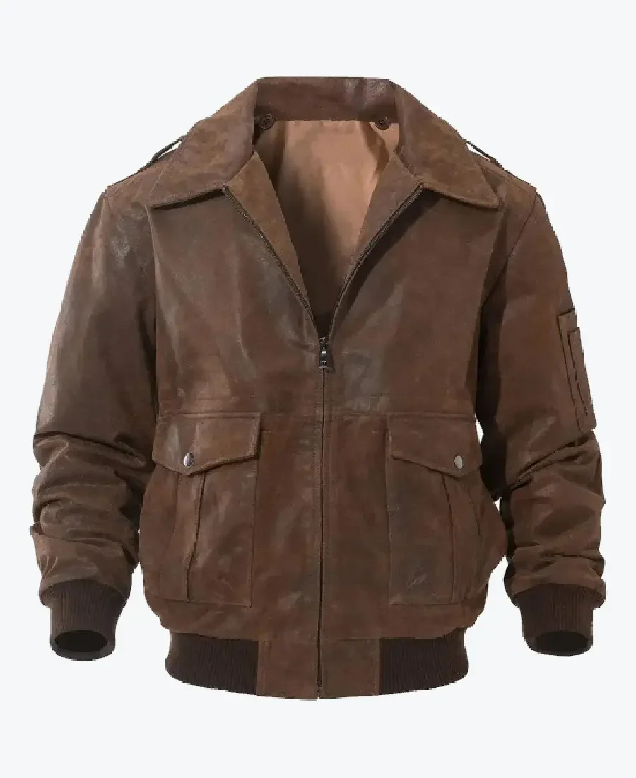 Shop The Keller Men’s Brown MA-2 Bomber Leather Jacket - Rare Jackets