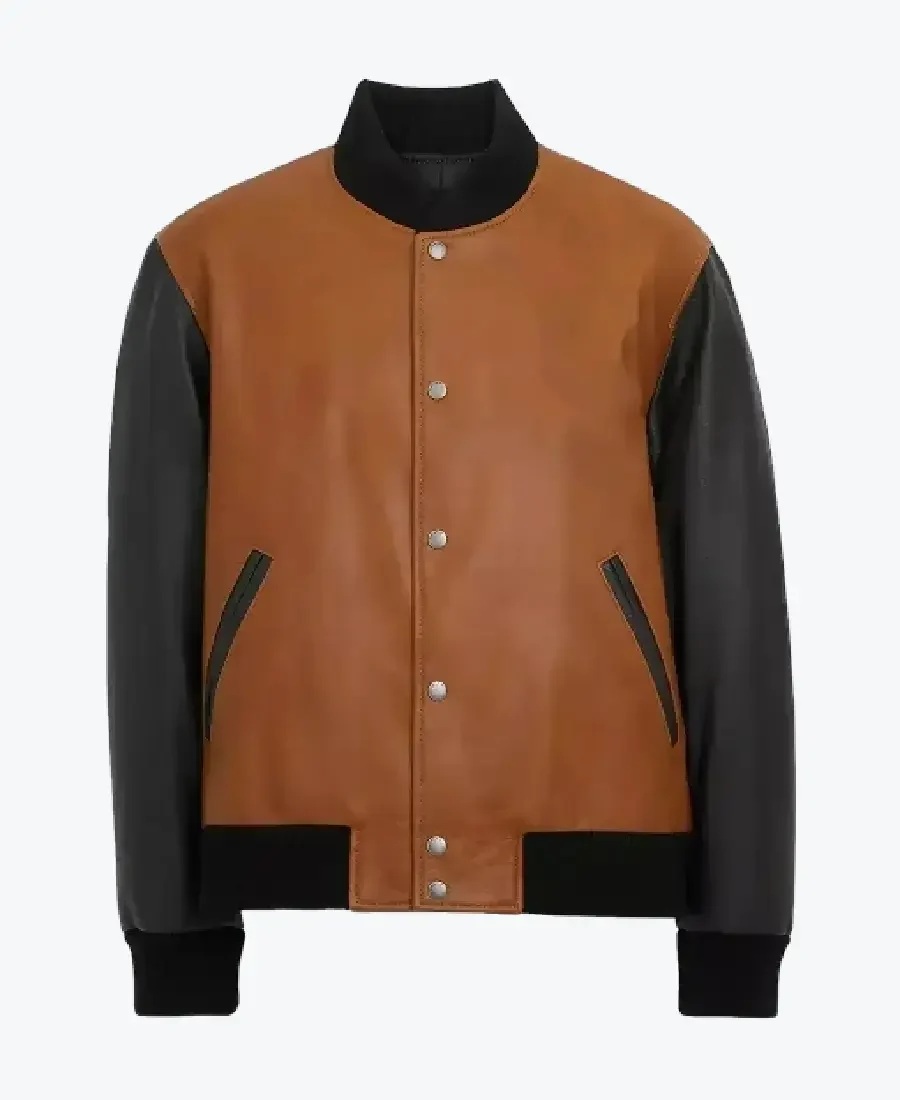 Shop The Kirk Men’s Brown and Black Leather Varsity Jacket - Rare Jackets