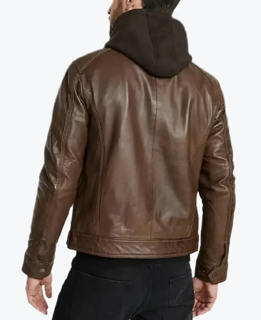 Shop The Lamb Skin Hooded Brown Genuine Leather Jacket