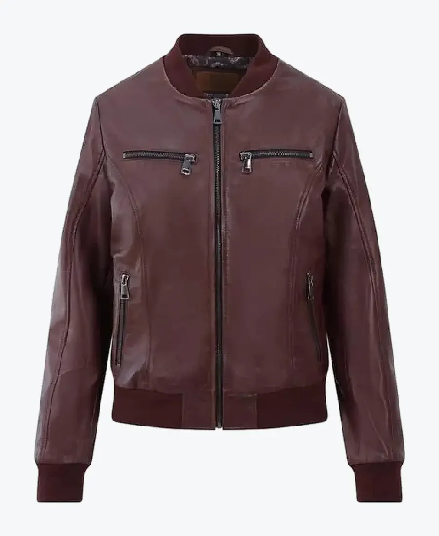 Shop The Leather Bomber Jacket Gabby Wine - Rare Jackets