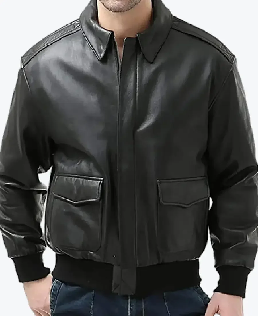 Shop The Leen Men’s Black A-2 Bomber Leather Jacket - Rare Jackets