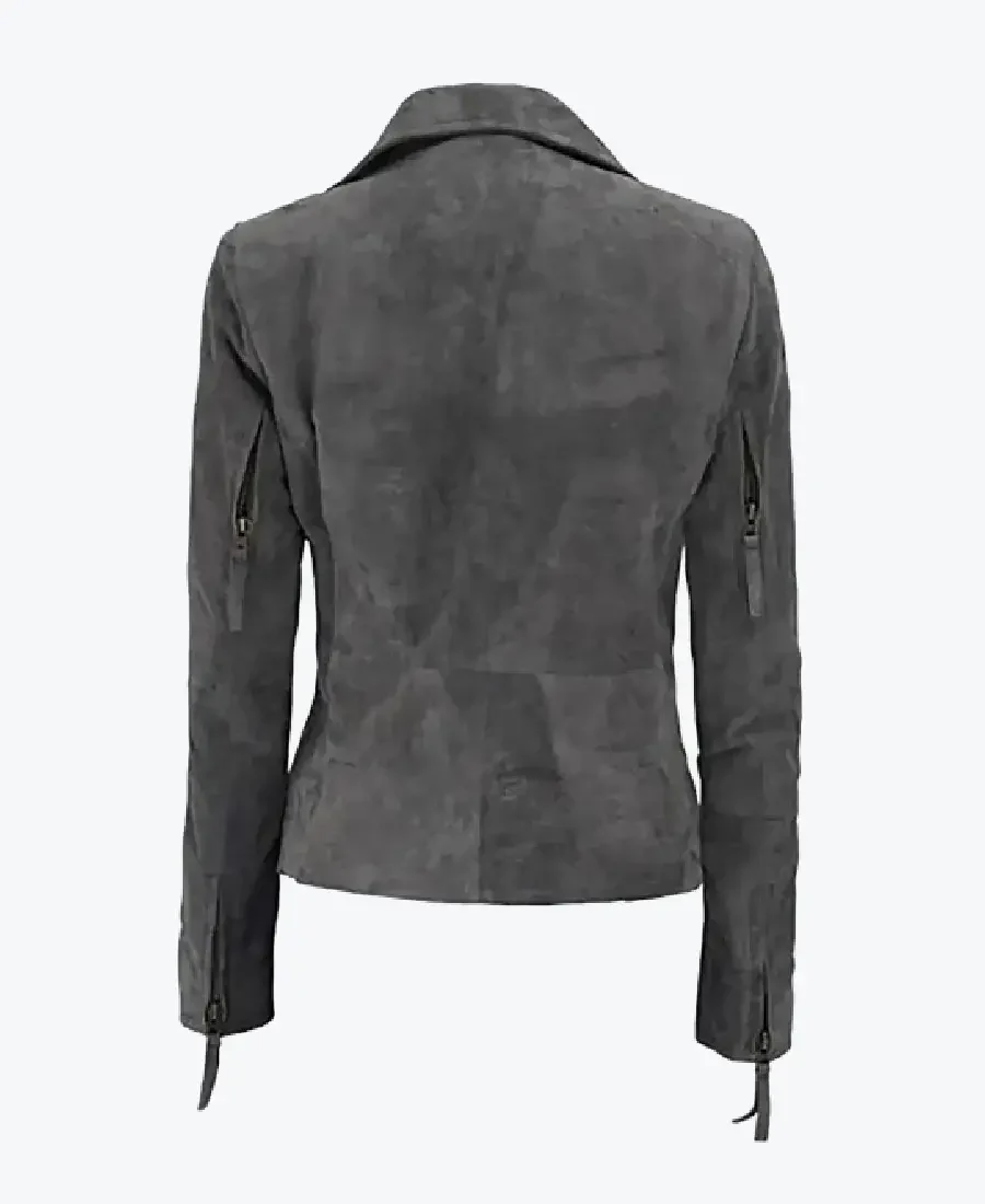 Shop The Lisa Women’s Grey Suede Leather Biker Jacket