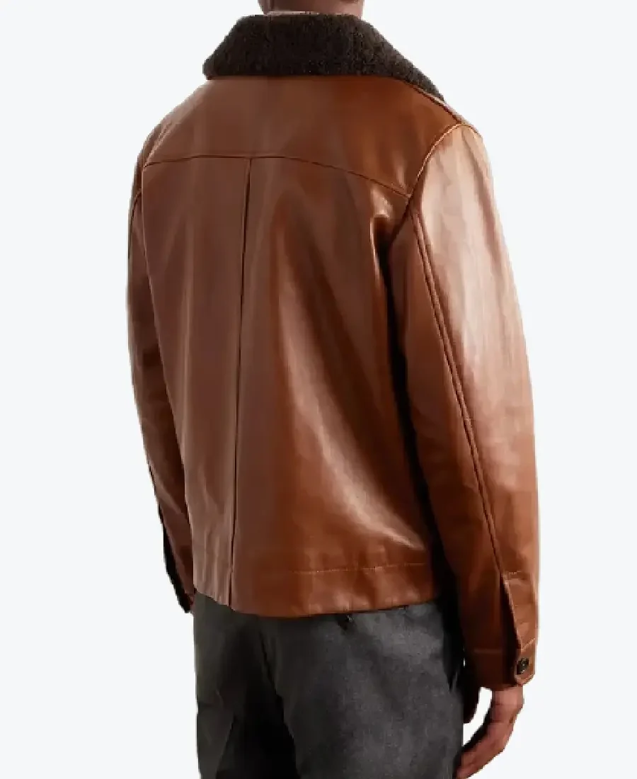 Shop The Men's Brown Shearling Trimmed Leather Jacket - Rare Jackets