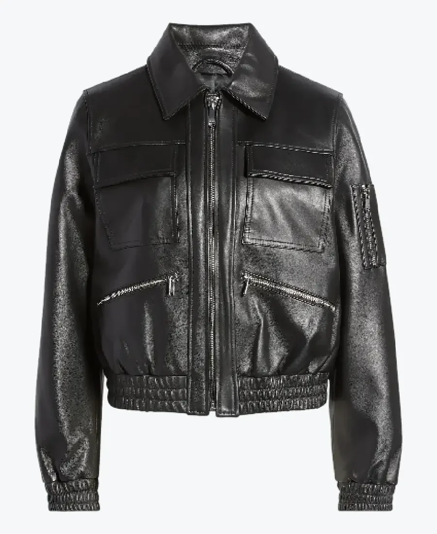 Shop The Melinda Women’s Black Leather Bomber Jacket - Rare Jackets