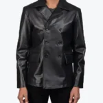 Shop The Men Bailey Black Leather Peacoat - Rare Jackets