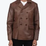 Shop The Men Bailey Brown Leather Peacoat - Rare Jackets