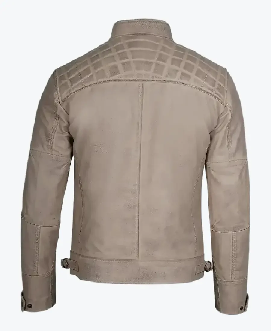 Shop The Men Beige Quilted Cafe Racer Leather Jackets Rare Jacket