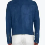 Shop The Men Blue Suede Leather Biker Jacket
