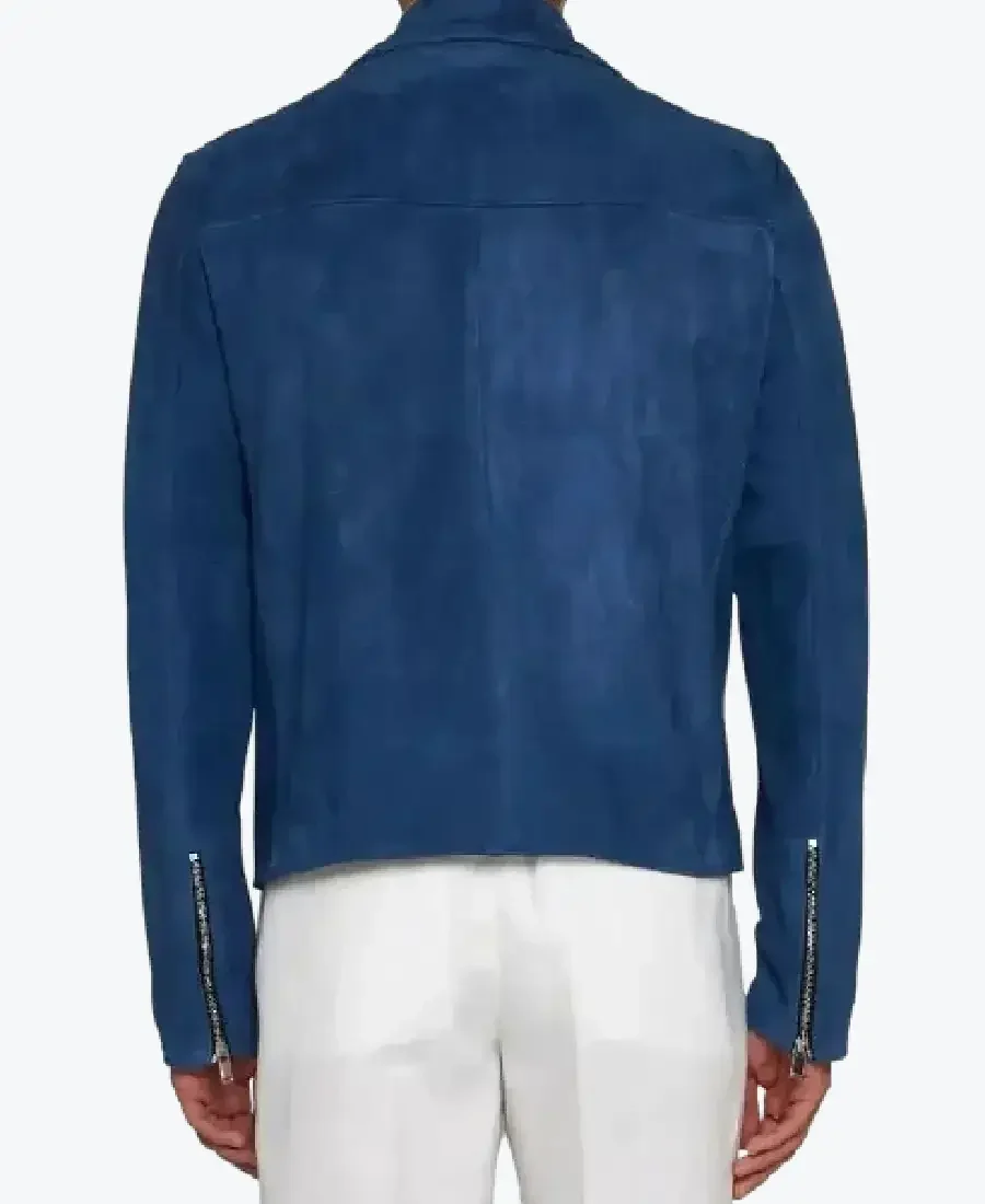 Shop The Men Blue Suede Leather Biker Jacket