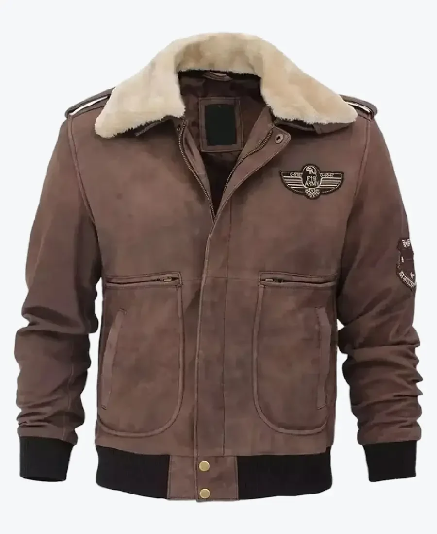 Shop The Men Brown Shearling G1 Bomber Jacket - Rare Jackets