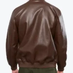 Shop The Men Chocolate Brown Leather Bomber Jacket