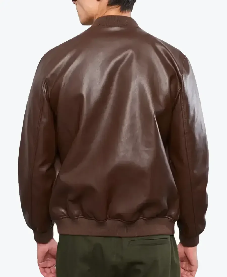 shop the men chocolate brown leather bomber jacket