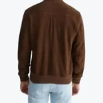 Shop The Men Dark Brown Suede Leather Bomber Jacket