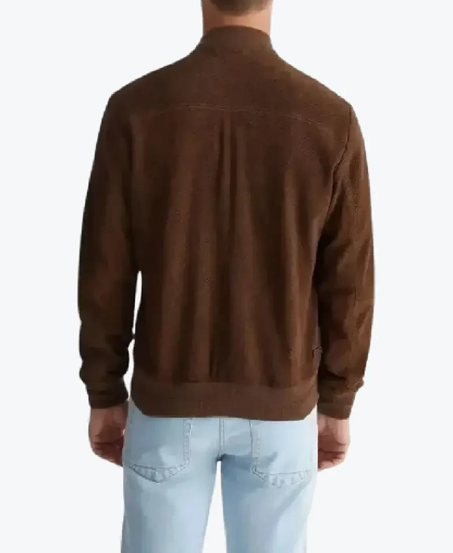 Shop The Men Dark Brown Suede Leather Bomber Jacket