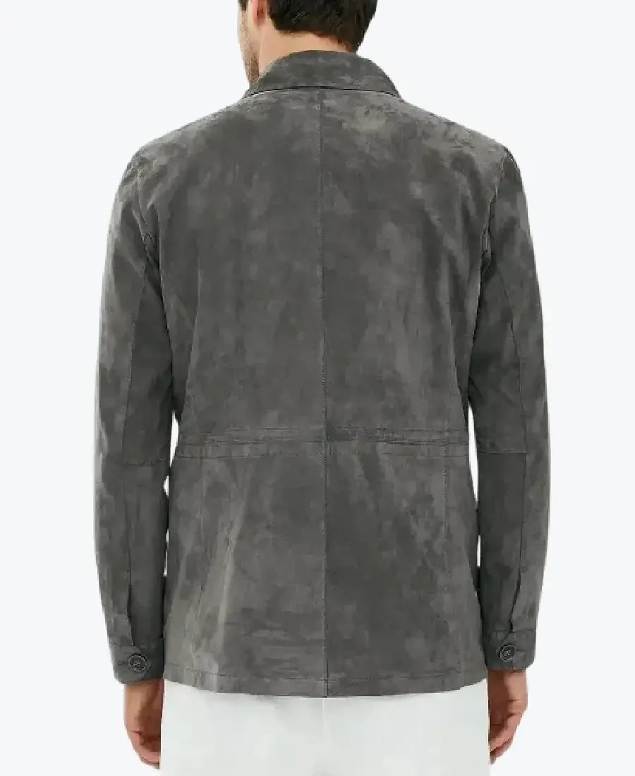 Shop The Men Dark Grey Suede Leather Shirt Jacket